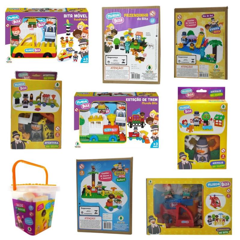 Kit Blocos Playset Mundo Bita Com 9 Cenários e 221 Peças - Monte
